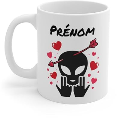 Teecustom Mug Alien Personnalisé avec Prénom Tasse Humour Rose OVNI Signe Jul Cadeau Drôle et Original (SV)
