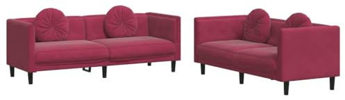 Qifoedo Samt Sofagarnitur 2+3-Sitzer in Weinrot 173,5/193,5 x 77 x 70 cm Bequeme Eckcouch mit runden Zierkissen Modernes Design für Wohnzimmer und kleine Räume