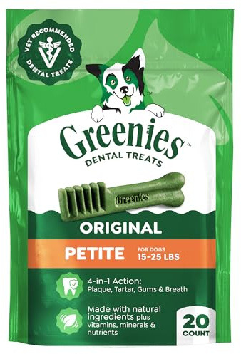 Greenies Veterinarian-Recommended Adult Natural Dental Dog Treats Petite Size, Dog Dental Chews, Original Flavor, 12 oz. Pack, 20 Count