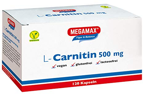 MEGAMAX L-Carnitin 500 mg 120 Kapseln | Ideal für das Figur-Training | Vegan | glutenfrei | Laktosefrei Carnitin | laborgeprüft, Ultra hochdosiert | Appetitzügler Kapseln