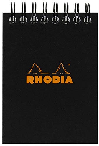 Rhodia 115009C Notizblock (A7, Doppelspirale kariert, 80 Blatt) 1 Stück schwarz