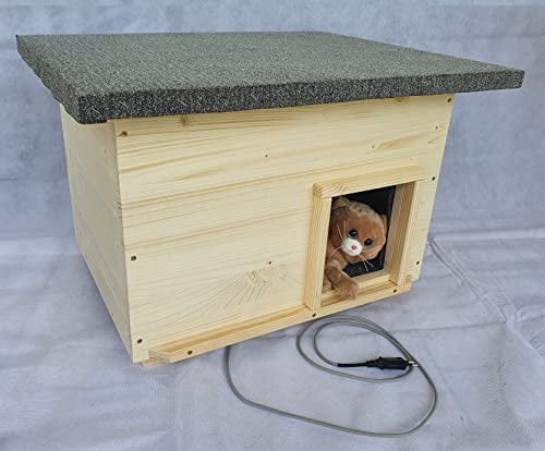 Lösche Holzbau Katzenhaus lang mit Heizung Katzenhütte Wurfkiste Hundehütte wetterfest isoliert aus nordischer Fichte 18mm stark in Holzfarben