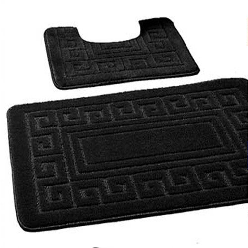 EDS rutschfeste Badematte im griechischen Stil, Bademattenset 2-teilig, enthält 1 Badematte (50 x 80 cm) und einen WC-Vorleger (50 x 40 cm) - Schwarz