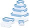 EMSA Clip & Close Frischhaltedose, rechteckig, 0,15 u. 0,2 u. 0,55 u. 0,55 u. 1,00 u. 2,20 L, Aufbewahrungsbox, 100 Prozent dicht, spülmaschinen-, gefrier-, mikrowellenfest, Transparent, Blau, 515562