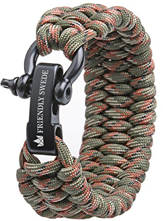The Friendly Swede Paracord-Armband mit Trilobit-Knoten und verstellbarem schwarzem Edelstahl-Schäkel, aus extra-starker 550er-Paracord, Army Green Camo