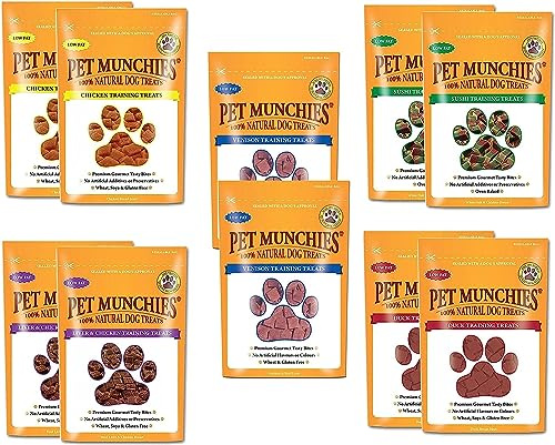 Pet Munchies Training Treats Mixed Pack of 10 - Chicken, Chicken & Liver, Sushi, Duck, Venison | All 5 Varieties in 1 Smart Bundle UK Trademark