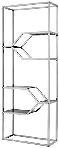 Casa Padrino Designer Edelstahl Regalschrank mit Rauchglas 90 x 38 x H. 230 cm - Luxus Hotel Möbel