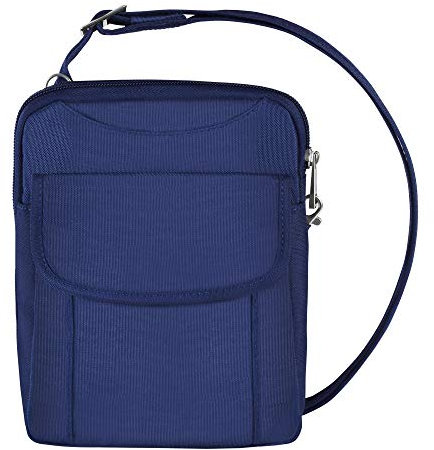 Travelon Diebstahlsicherer, schmaler Beutel mit Nähten, Blau - Exklusive Farbe, Einheitsgröße, Schnittfest