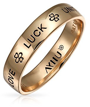 Amulette Talisman Cœur Infini Symbole Trèfle Mots Inspirants Amour Chance Unité Bague Ruban Plaqué Or Rose Argent Sterling .925 Pour Femmes Adolescents Amour Chance Unité Mots Inspirants
