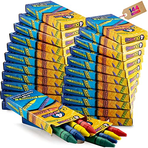 Bedwina Crayones a granel: ¡576 crayones! Caja de 144 paquetes de 4, crayones de colores premium para niños y niños pequeños, no tóxicos, para regalos de fiesta, restaurantes, bolsas de regalos