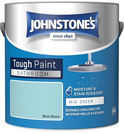 Johnstone's - Bathroom Paint - Blue Shore - Mid Sheen Finish - Stain Blocker Paint - Use in Moist & Damp Areas - Low Odour- Dry in 1-2 Hours - 12m2 Coverage per Litre - 2.5L