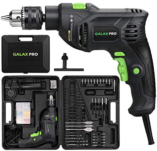 GALAX PRO Perceuse à percussion, marteau perforateur filaire 5 A 1/2 avec 105 accessoires, vitesse variable 0-3000, marteau et perceuse 2 fonctions en 1, poignée rotative à 360°, jauge de profondeur,