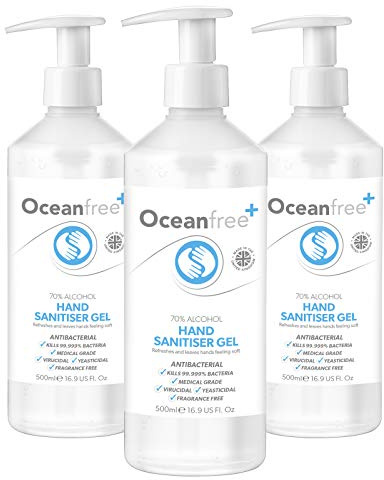 70% Alcohol Hand Sanitiser Gel - 3x 500ml Pump Bottle - Certified Surgical/Medical Grade - Made in the UK (Pack of 3)