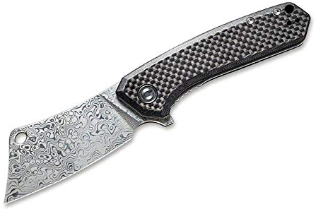 WE Knife Unisex – Erwachsene Mini Mastodon Damascus Carbon Taschenmesser, Schwarz, 18,2 cm