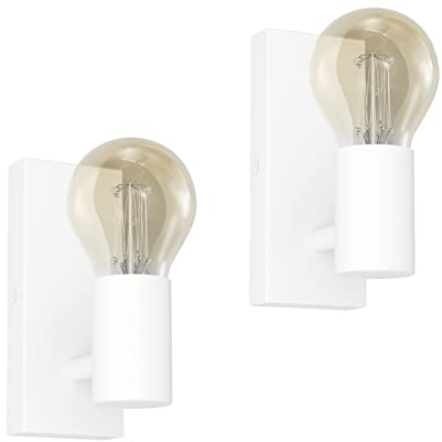 Klighten 2 Stück E27 Wandleuchte Industrial Schwenkbar, Vintage 1 Flammige Wandlampe, Metall Innen Retro Wandspot für Wohnzimmer Küche Flur Schlafzimmer, Weiß, ohne Leuchtmittel