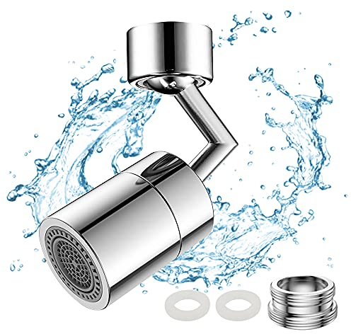 Schwenkbarer Wasserhahn Strahlregler 720 Grad Wasserhahn Luftsprudler mit Düsenadaptern M22 und M24 Anwendbar Wasserhahn Filter aus Verchromtem Kupfer für Küche Bad Wasser Sparen