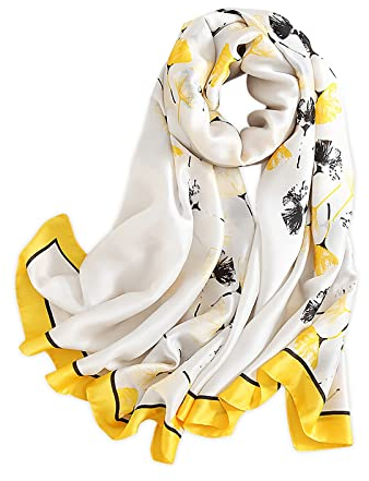Silk scarf Women Shawl Yellow Scarf Stain Neckerchief Head Wrap Thin Scarf Ladies Beach Shawl Vintage Bridal Chiffon Scarf Muslim Colorful Cloth Christmas Decorations Scarf Belt (Yollew)