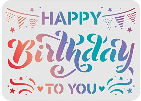 FINGERINSPIRE Happy Birthday To You Zeichenschablonen, 29,7 x 21 cm, Kunststoffschablonen, Dekoration, rechteckig, wiederverwendbare Schablonen zum Malen auf Holz, Boden, Wand und Stoff