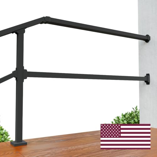 CHR Pasamanos de valla y riel para extensión de escalones al aire libre, extensión de pasamanos rectangular de 4 pies a la pared, pasamanos para aterrizajes de escalones, ideal para porche, cubierta y