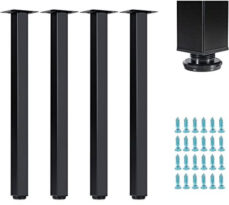 WUHUANGKAKA Lot de 4 pieds carrés réglables en métal pour table de bureau, établi à faire soi-même, table de salle à manger, table basse, etc. avec protections de sol en caoutchouc - 71,1 cm