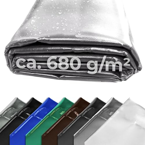 Fulcoline Abdeckplane 680g (Hellgrau, 2,50 m x 9,00 m) ohne Ösen – Handgefertigte Abdeckplane Wasserdicht – Langlebiger UV-Schutz – LKW Plane perfekt für Camping, Fahrzeuge, Boote, Anhänger