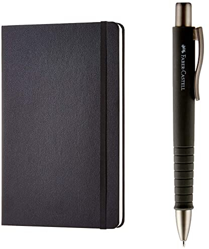Amazon Basics Notizbuch, klassisches Design, A5, kariert & Faber-Castell 241190 Kugelschreiber, POLY BALL XB, schwarz (Schreibfarbe blau)