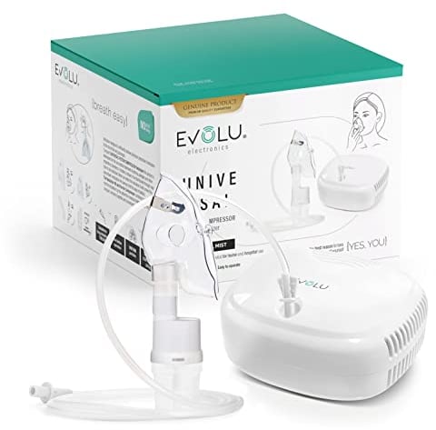 EVOLU Elektrische Inhalatoren UNIVERSAL Inhalator mit Kompressor - Drucklufttechnologie - Kolben Vernebler mit Mundstück und Maske - Aerosol Inhalator Für Erwachsene und Kinder