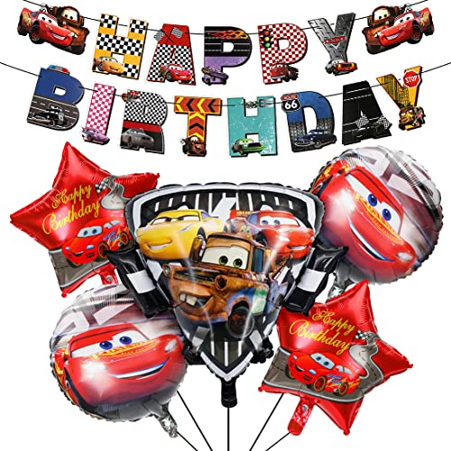 Siphus Car Geburtstagsdeko, Deko Geburtstag Jungen, Auto Luftballons Partydeko, Rennauto Ballons Geburtstag, Happy Birthday Banner als Kindergeburtstag Dekoration
