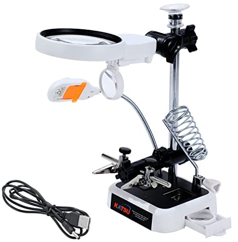 KATSU Soldering Magnifying Glass with LED Lamp Third Helping Hands 3.5X 5X 8X Magnifier Soldering Holding Devices with Alligator Clips for Assembly Repair Jewellery Craftwork 312108