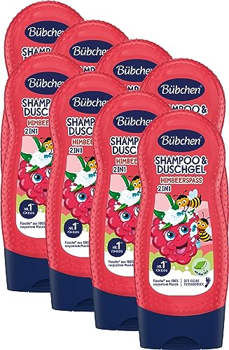 Bübchen 2in1 Shampoo & Spülung für Kinder, Himbeerspaß, 8 x 230 ml