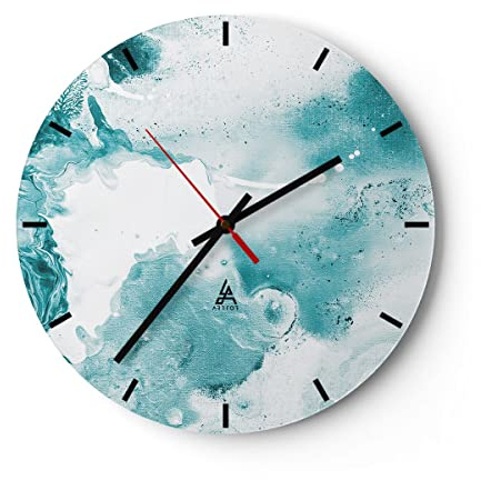 Modern Wanduhr Abstraktion Meer Türkis 30x30cm Rund Klein Wand Uhr Glas Analog Zimmeruhren Küche Büro Wohnzimmer Glasuhr Wall Clock Dekoration Design Wanddekoration Küchenuhr C3AR30x30-4268