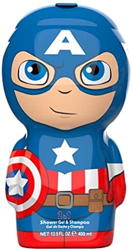 Marvel Captain America Gel Douche et Shampooing 2 en 1 – Figurine 3D avec un excellent parfum pour enfants et adultes (400 ml)
