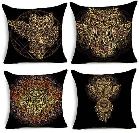 AKIS Home Kissenbezug 45x45cm 4er-Set Schwarz Eule Dekokissen Barock Stil für Sofa Büro Wohnzimmer Wohndeko gotisches Stil Kissenhülle…