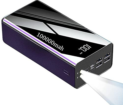 Cargador Portatil Batería Externa 100000Mah Power Bank con Entradas Tipo C & Mirco USB & Lig-Htning, Carga Rápida con 4 Salidas USB para Actividades Al Aire Libre