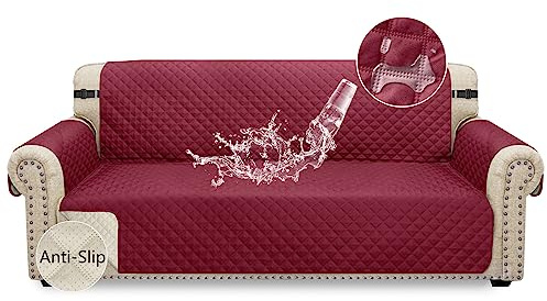 Granbest Wasserdichter Sofabezug 3 Sitzer Anti-Rutsch Sofa Schonbezug mit elastischen Bändern, Waschbarer Sofaschutz für Kinder, Haustiere, Katzen Vier Jahreszeiten Universal (3 Sitzer, Weinrot)
