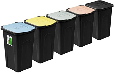 PAFEN grande poubelle 50l avec couvercle - lot de 5 poubelles 550 x 365 x 370 mm - poubelle de séparation poubelle tri des déchets collecteur de déchets