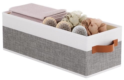 YheenLf 1 Stück Aufbewahrungskörbe mit Griff, 38x15.5x13cm, Grau/Weiß | Aufbewahrungskorb,Faltbare Stoffbox,Schrank Organizer Kleiderschrank,Aufbewahrungsboxen in Badezimmer,Ordnungsboxen
