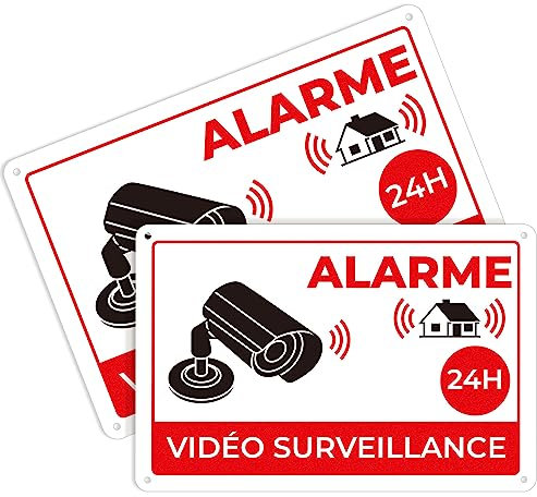 K&F Concept 2 pièces Vidéo surveillance Panneau Propriété privée sous Surveillance vidéo 24H, Aluminium Panneau 20x30cm - Alarme + Video surveillance, Haute qualité, résistance pluie et UV