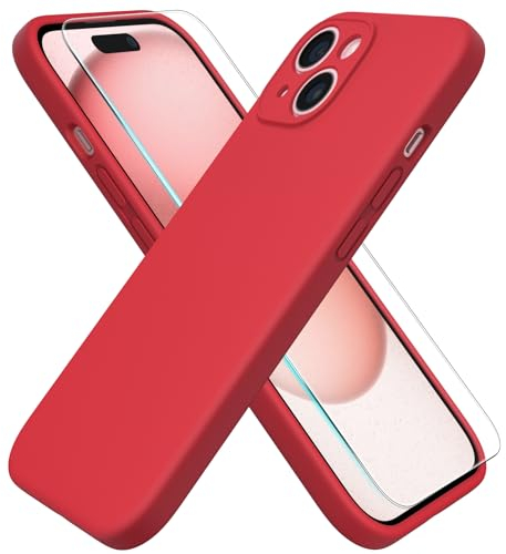 ACRONIX for iPhone 15 Case 6.1 with 1 x Screen Protector, Silky-Soft Touch Liquid Silicone Shockproof Rubber Cases Comprehensive Protection Cover for iPhone 15-Red