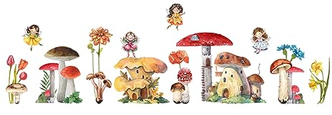 SUPERDANT Pilz Elfen Wandaufkleber Pilzhaus Wandaufkleber Wandsticker Wandtattoo Vinyl Wandkunst Zum Abziehen Und Aufkleben Vinyl Wandsticker Für Kinderzimmer Kindergarten Mädchenzimmer