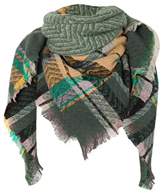 Dreiecksschal Damen Dreieckstuch Persönlichkeit Karoschal Flauschig Schal Dreieck Einfache Schlauchschal Soft Wickelschal Loop Scarf Mit Button Herbstschal Fransen Lässige Winterschal Valentinstag