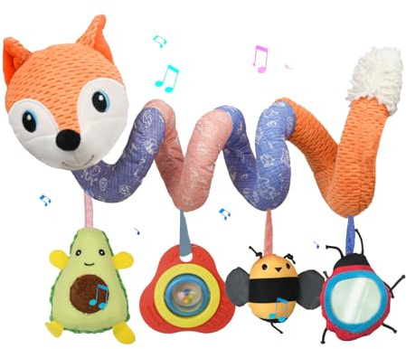 Coriver Babyschale Spielzeug, Activity Spirale Kinderwagen für Babys, Spirale für Autositz & Kinderwagen Kinderbett Anhänger Babyschale, Kinderwagenkette für Babys Junge Mädchen 0-6 Monate (3. Orange)