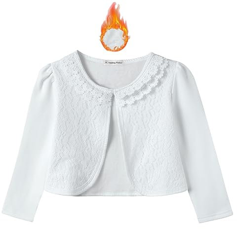 SMILING PINKER Cardigan Bolero per bambini, con maniche a 3/4, Pile bianco, 3-4 Anni