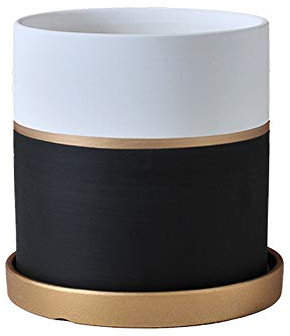 Keramik-Garten-Pflanztöpfe, moderne, gerade Goldfaden-Pflanzgefäße, Blumentöpfe mit goldenem Tablett und Ablaufloch für Geldbaum, Sukkulente, Palme, Orchidee im Innen- und Außenbereich (Stil 2 S)