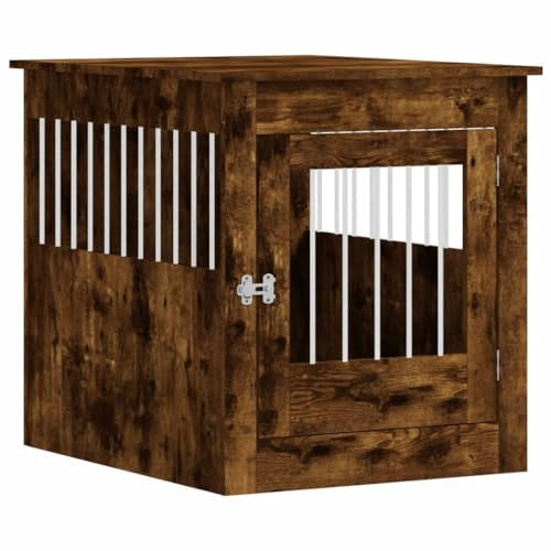 vidaXL Meuble de Cage pour Chiens, Niche pour Chiens avec Porte Verrouillable, Maison pour Chien, Table d'Appoint Salon, Chêne Fumé Bois d'Ingénierie