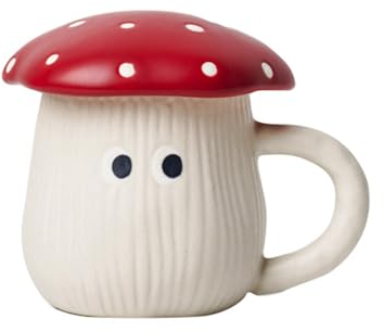 Soulnioi Taza de hongos, taza de café de cerámica con tapa, 400 ml, bonita taza de leche de dibujos animados, taza de té para regalo