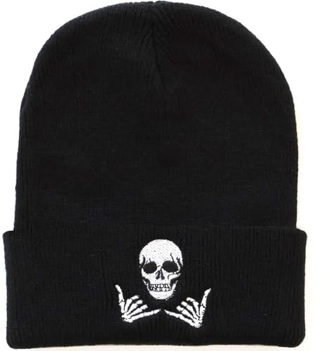 RALSPEC Skeleton Skull Design Black Beanie Hat Mens Warm Winter Wool Knit Headwear Goth Gothic Punk Beany