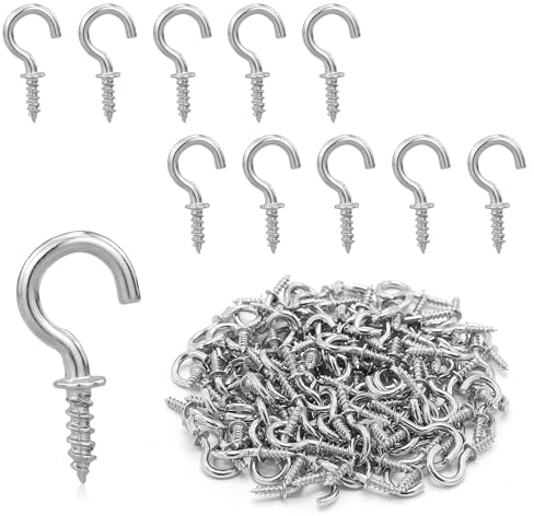 100 ganchos de rosca M1,9/20 mm de acero inoxidable, niquelados para tornillos, pequeños ganchos de techo, ganchos de pared, tornillos de gancho para vasos, ganchos de metal, ganchos autocortantes