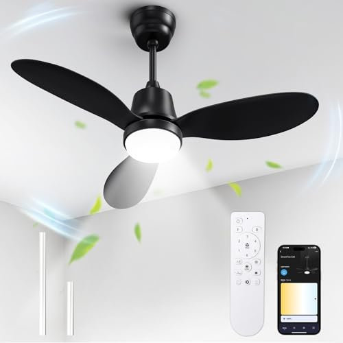 BLITZWILL Deckenventilator mit Beleuchtung, Ø87cm App Steuerung & Fernbedienung Deckenventilatoren mit Licht LED, 6 Geschwindigkeiten, 3 Farben Dimmbar, Leise DC-Motor, Sommer-Winterbetrieb, Timer