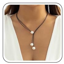 Inateannal Collier En Cuir Vintage Perles En Forme De Y Cordon Noir Collier Lariat Perles Long Collier Perles En Forme De Y Cordon Gothique Collier Ras-de-cou Perles Bijoux Pour Femmes Et Filles